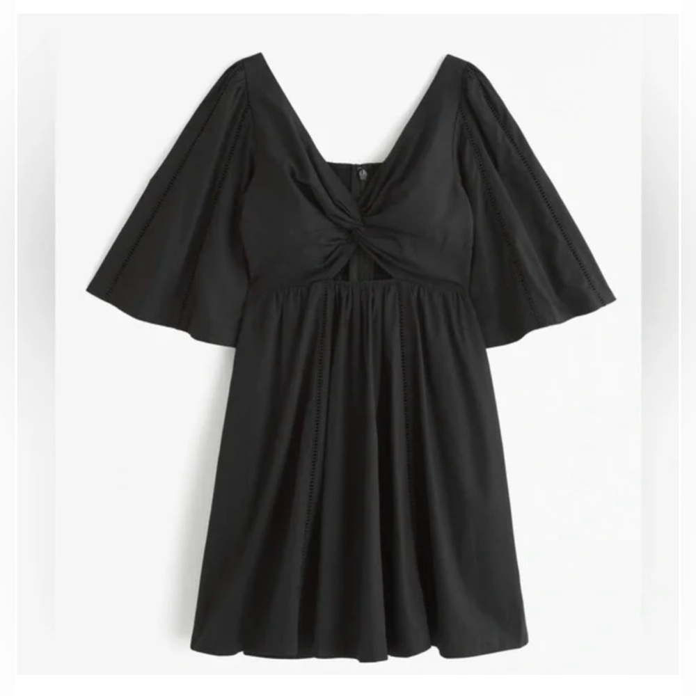 Abercrombie & Fitch Cutout Poplin Mini Dress Black Angel Sleeve Medium Cut Out